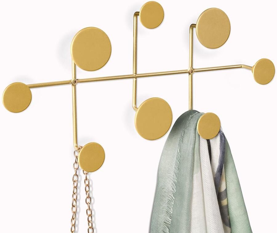 Kapstok Wandkapstok Metaal Goud 8 Ronde Knoppen L 44 x B 21 x D 5 cm