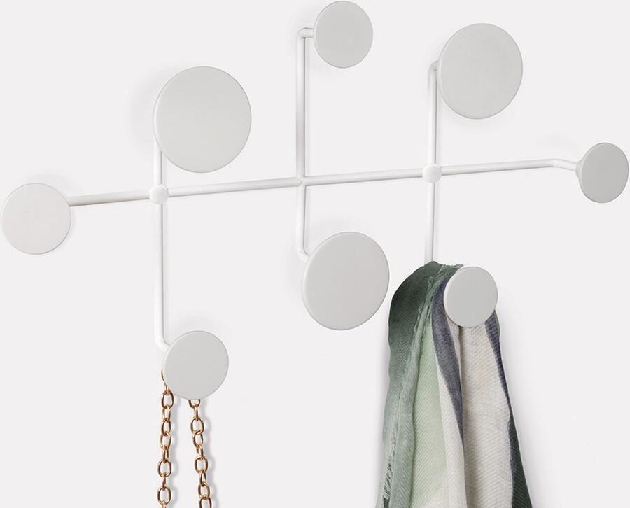 Kapstok Wandkapstok Metaal Wit 8 Witte Ronde Knoppen L 44 x B 21 x D 5 cm