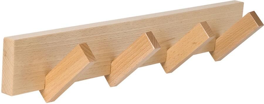 Kapstok Wandkapstok Naturel Beukenhout 4 Schuine Blokhaakjes 40 4 x 8 x 8 cm