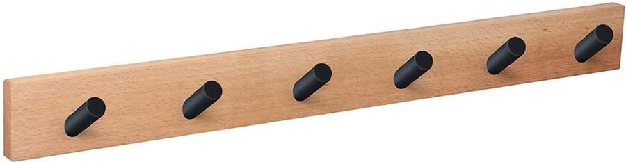 Kapstok Wandkapstok Naturel Hout Met 6 Zwarte Haakjes Cilinder 60 x 5 x 6 cm
