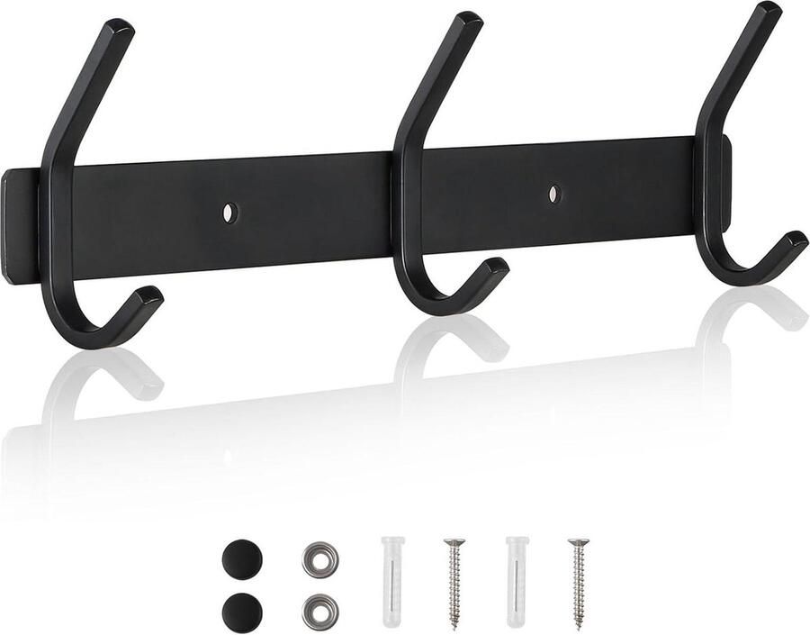 Kapstok Wandkapstok Roestvrij Muur Mount met 3 Haken Zwart Gangen Badkamers Slaapkamers Ca.30 kg Belastbaar Qianhee