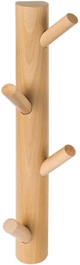 Kapstok Wandkapstok Verticaal Naturel Beukenhout 4 Haken L 40 x B 10 x D 7 cm