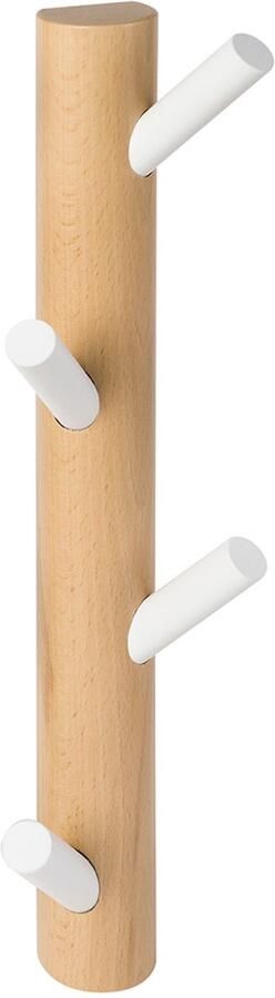 Kapstok Wandkapstok Verticaal Naturel Beukenhout 4 Witte Haken L 40 x B 10 x D 7 cm