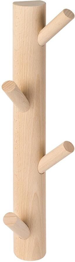 Kapstok Wandkapstok Verticaal Onbehandeld Naturel Beukenhout 4 Haken L 40 x B 10 x D 7 cm