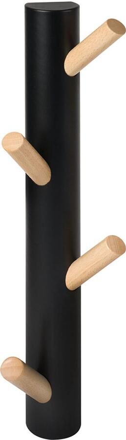 Kapstok Wandkapstok Verticaal Zwart Beukenhout 4 Naturel Houten Haken L 40 x B 10 x D 7 cm