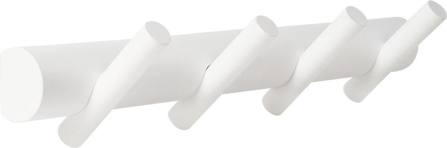 Kapstok Wandkapstok WIT Massief Hout 4 Witte Ronde Haken 40 x 8 x 10 cm