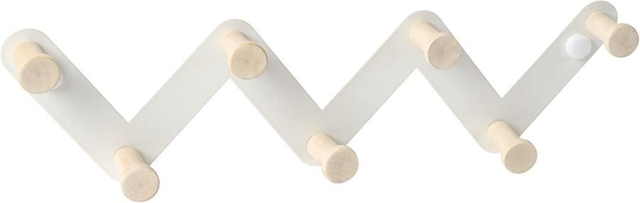 Kapstok Wandkapstok Zigzag Metaal Wit Met 7 Naturel Houten Haakjes 33 x 3 2 x 10 cm