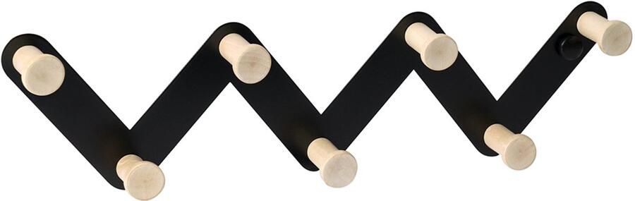 Kapstok Wandkapstok Zigzag Metaal Zwart Met 7 Naturel Houten Haakjes 33 x 3 2 x 10 cm