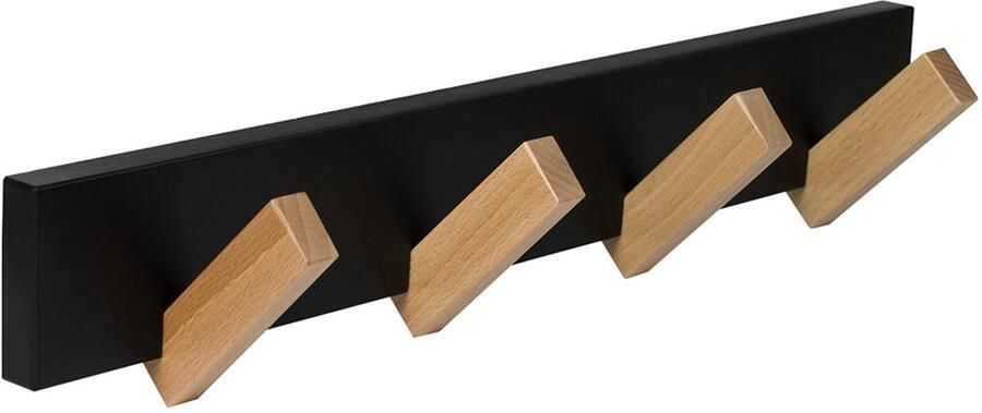 Kapstok Wandkapstok Zwart 4 Schuine Naturel Beukenhouten Blokhaakjes 40 4 x 8 x 8 cm