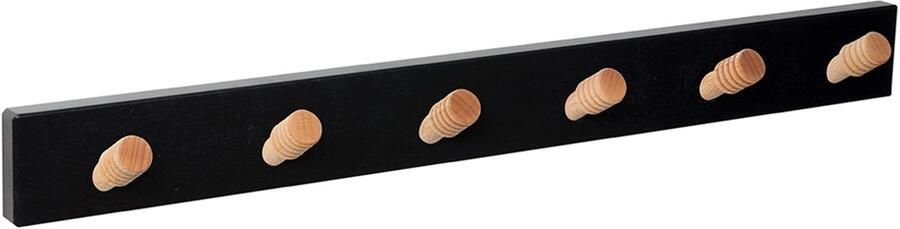 Kapstok Wandkapstok Zwart 6 Naturel Houten Geribbelde Haken 60 x 50 x 60 cm
