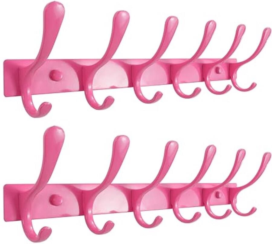 Kapstok Wandmontage 6 Haken Roestvrij Stalen Heavy Duty Wandhaak voor Jassen en Kleding in Roze
