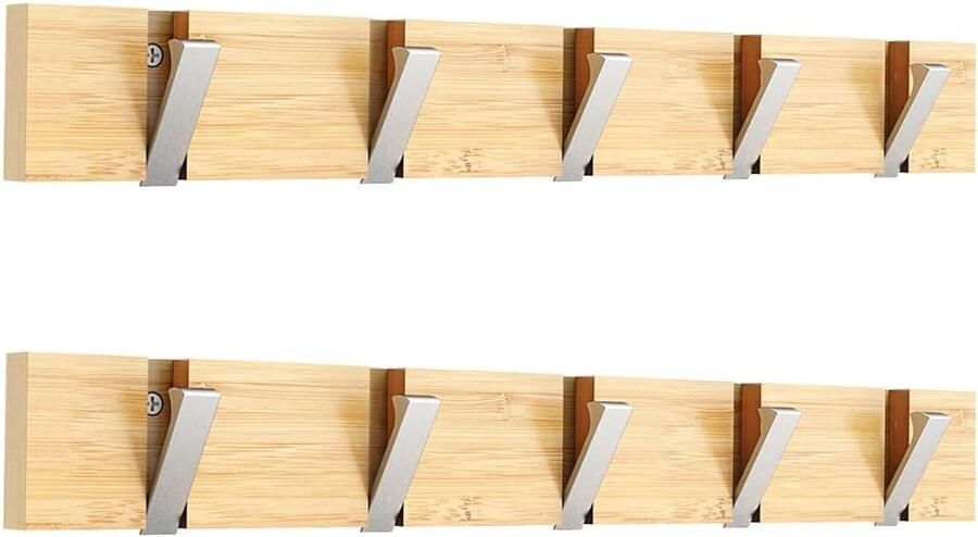 Kapstok Wandmontage Robuust Kledingrek 5 Haken Zilverkleurig Bamboehaken