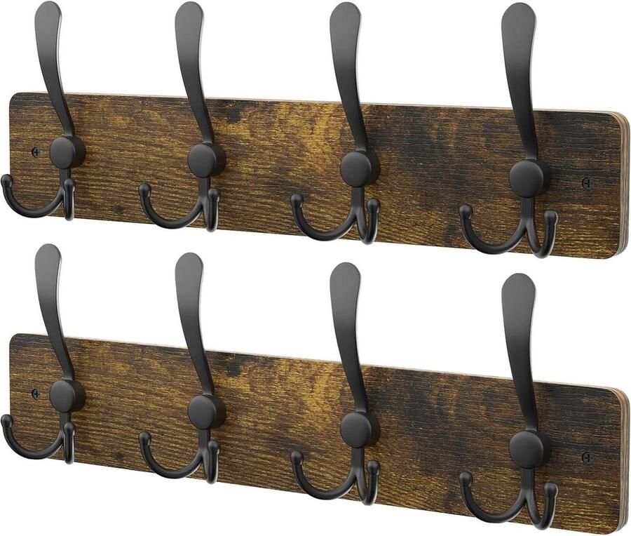 Kapstok wandmontage set van 2 zware massief houten muur kapstok haken lengte 84 cm rustiek bruin kapstok hangend met plank