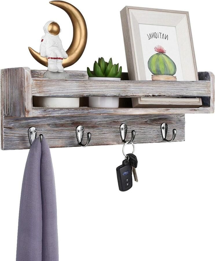 Kapstok Wandplank 4 Haken Hout Jashaken Muurkapstok Zwevende Planken Hal Slaapkamer Badkamer Keuken kapstok hangend met plank