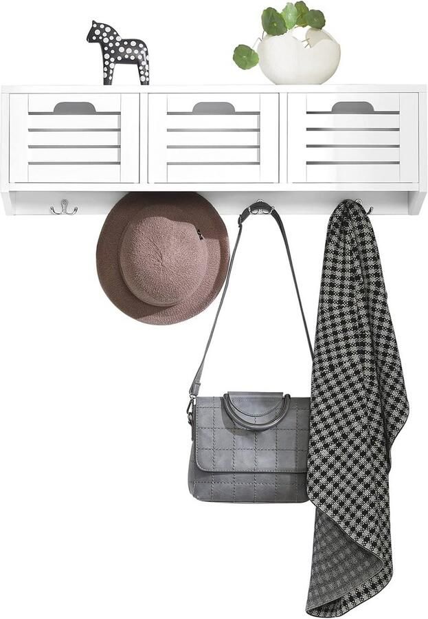 Kapstok Wandplank met Manden en Haken voor Hal en Badkamer 80x20x25 cm Wit