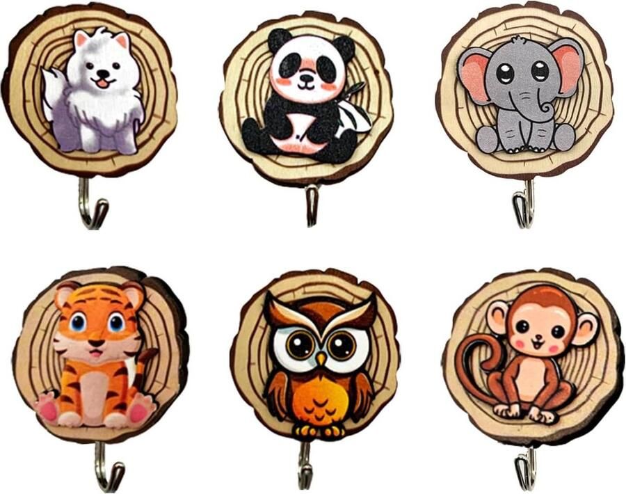 Kapstok Zelfklevende Cartoon Dier Kinderen Houten Haken Kapstok Haken Kinderen Muur Opknoping Kapstokken Voor Handdoek Hoeden Sleutel Badkamer Toilet Keuken Douche