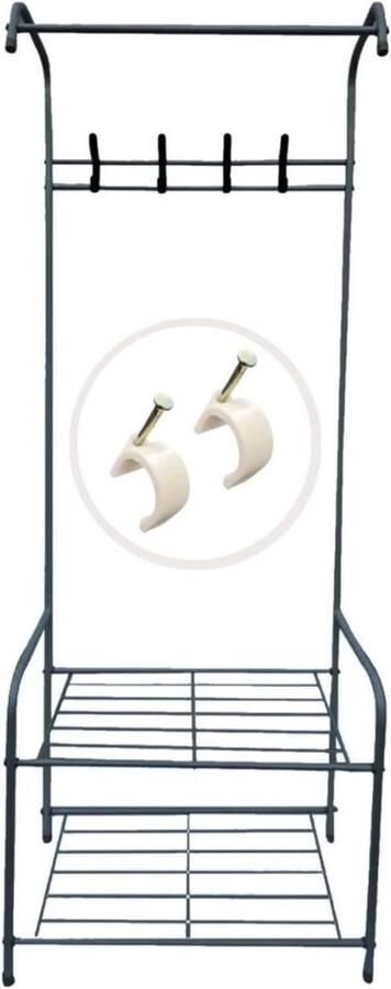 Kapstok zwart 60 x 35 x 163 cm planken en haken organizer voor kleding en schoenen entree garderobe slaapkamer hal en kantoor ruimtebesparend kapstok hangend met plank