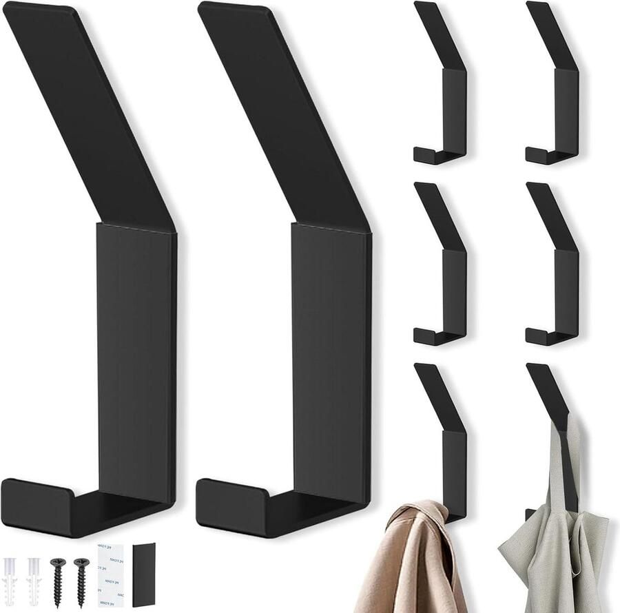 Senza Marchio Kapstok zwart mat 8 haken voor garderobe muurkapstok schroef haak voor jassen mantels sjaals handtassen kledingrek kapstok