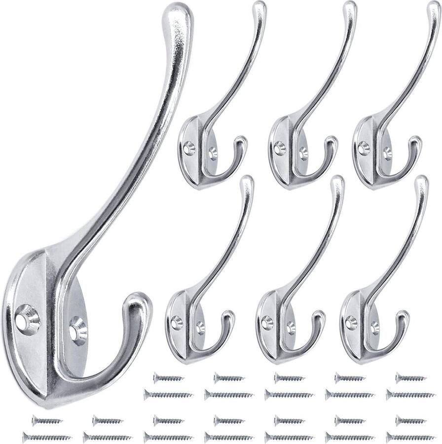 Kapstokhaak 6 stuks Zilveren Vintage Metalen Muur en deur Zware Gemonteerd Hangende jas hoed sjaal gewaad en tas kapstok hangend met plank