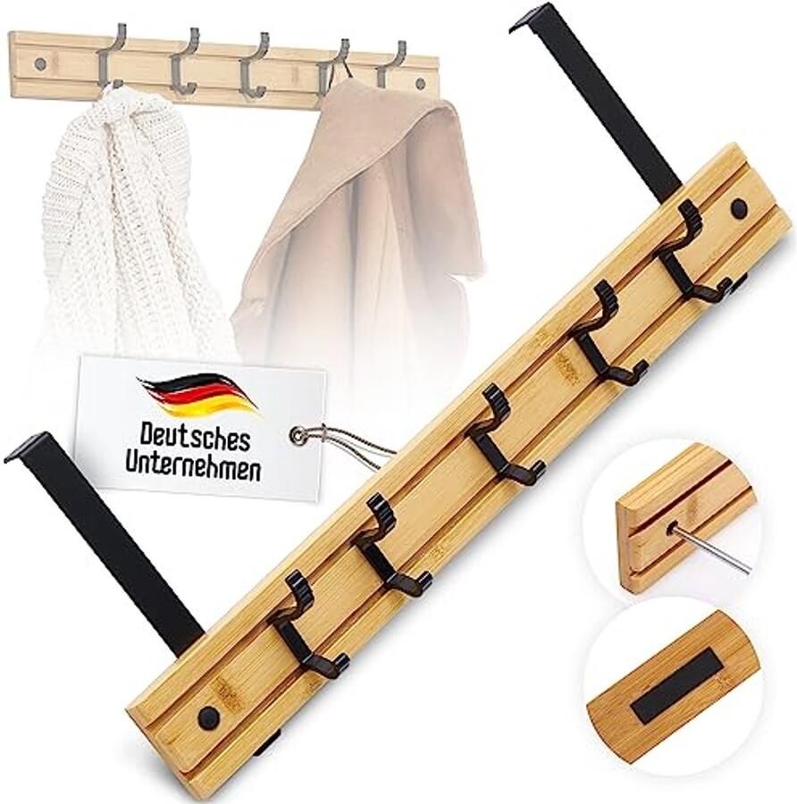 Kapstokhaak deurhaak van hout kapstok 50cm met 5 verschuifbare kapstokhaken Kapstok om te boren Ophanglijm voor wanddeur Wandkapstok deurkapstok haakrek jashouder