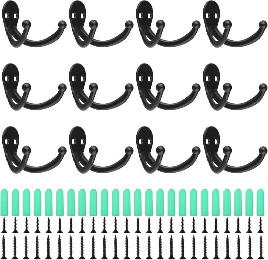Kapstokhaak kapstokhaken met schroeven en expansiebuis kapstokhaken voor het ophangen van hoeden stropdassen kleding handdoeken metalen retro kledinghanger voor slaapkamer badkamer keuken kledingkast. (Zwart A-12 stuks)