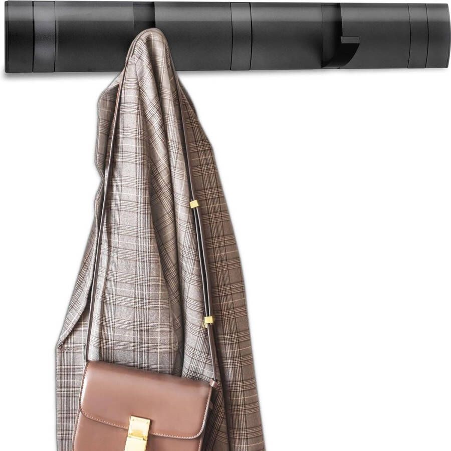 Kapstokhaak met 5 beweegbare haken moderne kapstokhaakwand voor slaapkamer badkamer keuken kapstok voor jassen sjaals handtassen en meer zwart