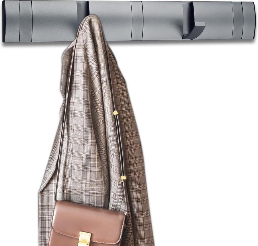 Kapstokhaak met 5 beweegbare haken moderne kapstokhaakwand voor slaapkamer badkamer keuken kapstok voor jassen sjaals handtassen en meer grijs