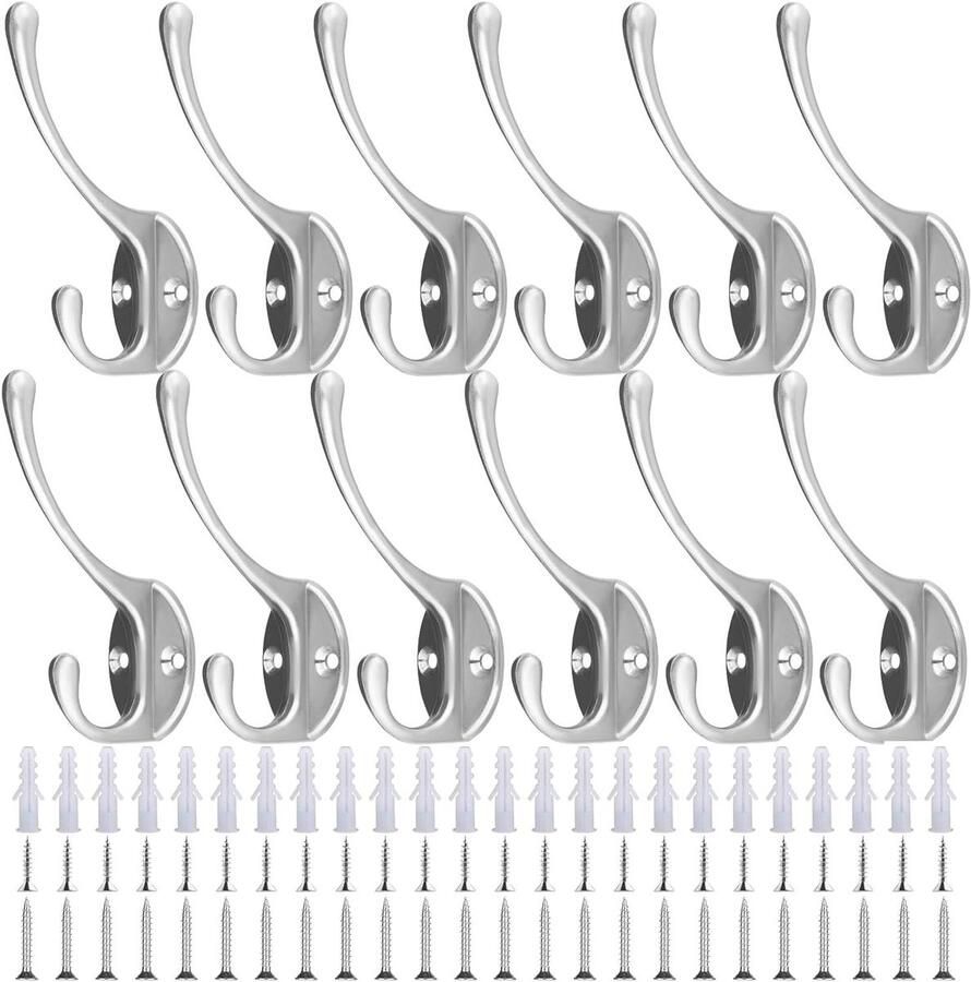 Kapstokhaak met schroeven en uitbreidingsbuis gemonteerd op muur houten deur kledingkast badkamer vintage metalen haken voor jassen en handdoeken