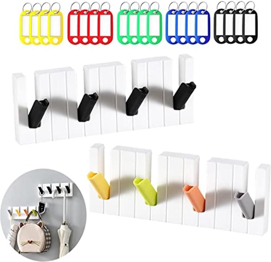 Kapstokhaak wand zonder boren kapstokhaak hoedenhaak sleutelrek aan de muur gemonteerd sleutelhaak met 20 sleutelhangers beschrijfbaar piano-decoratieve wandhaak voor jassen hoeden sleutels opbergen