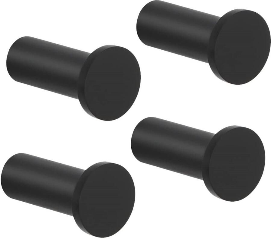 Kapstokhaak Wandhaak Handdoekhaak met schroefbevestiging Voor badkamer keuken slaapkamer RVS Zwart 4-pack