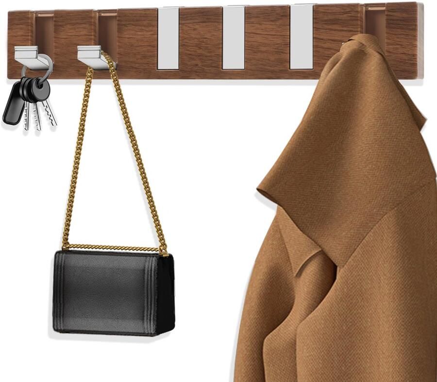 Kapstokhaak wandmontage wandkapstok opvouwbare kapstokhaak anti-hout van kunststof met 6 roestvrijstalen toetsenbordhaken voor jassen sjaals tassen kapstokhaken houten haken