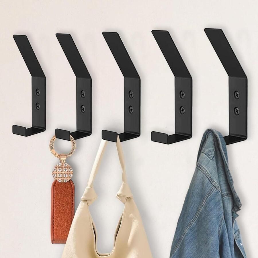 Kapstokhaak Zwart Dubbele 5 Stuks met Schroeven Roestvrij Staal Wandhaken Goud Perfect voor Woonkamer Slaapkamer Badkamer