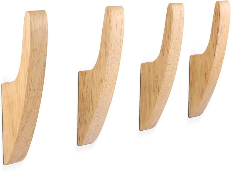 Kapstokhaken_ 4 Enkele Jashaken Houten Kapstokhaken Multifunctionele_Natuurlijk