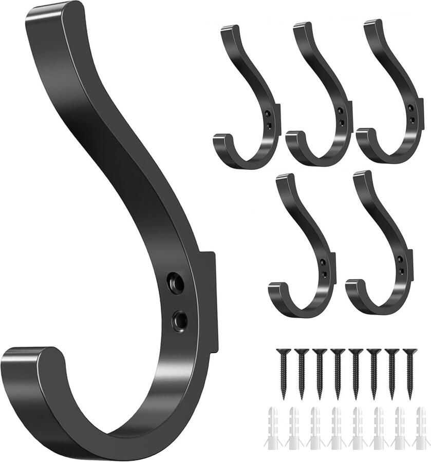 Kapstokhaken 6 stuks wandhaken voor het ophangen van jassen kapstokhaken voor wandmontage robuuste haken metalen haken voor het ophangen van kleding handdoeken hoeden sleutels jassen (6 stuks)