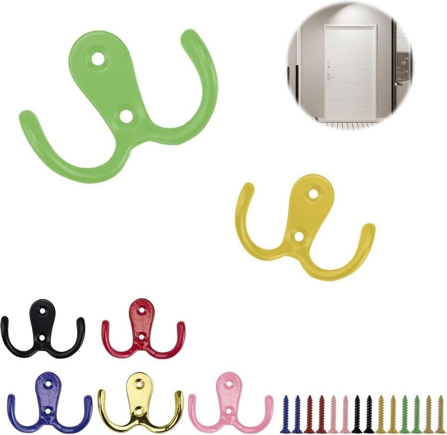 Kapstokhaken 7-delig wandhaken kleur met schroeven oppervlaktebehandeling 7 levendige kleuren voor slaapkamer badkamer keuken
