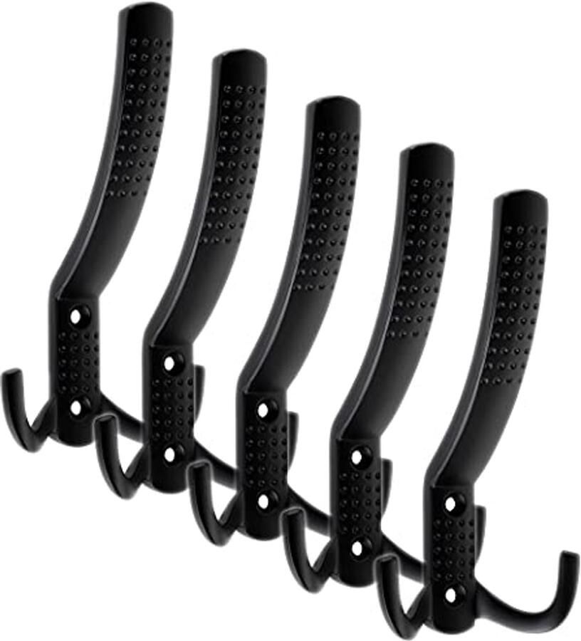 Kapstokhaken Lang Zwart Mat 5 Stuks Wandhaak met Zware Uitvoering