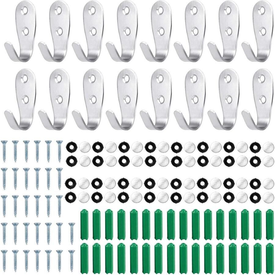 Kapstokhaken moderne wandhaken 16 stuks zilver roestvrij staal