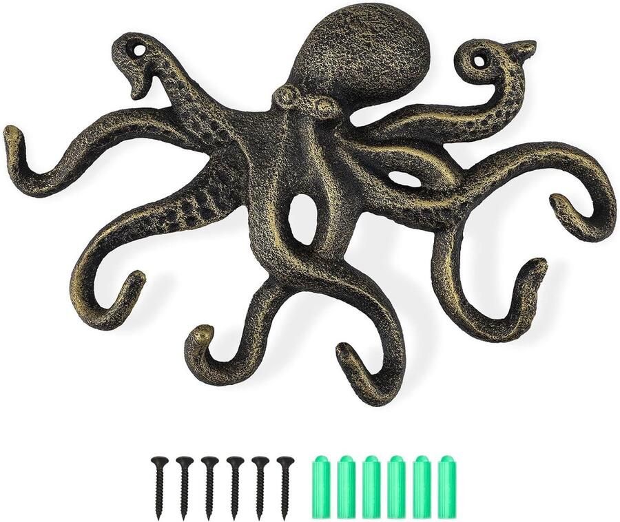 Kapstokhaken Octopus Rustieke garderobehaken van gietijzer met schroeven