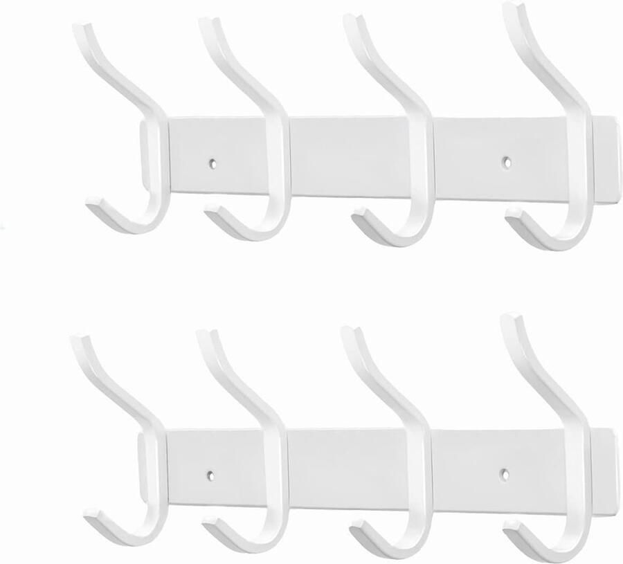 Kapstokhaken roestvrij staal haaklijst kledinghaken muur met 4 haken garderobelijst wandgarderobe voor slaapkamer badkamer keuken (wit 4 haken 2 stuks)