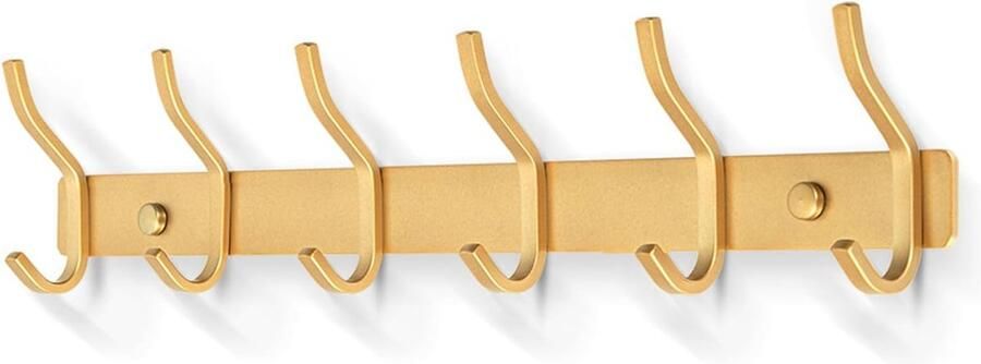 Kapstokhaken roestvrij staal haaklijst kledinghaken muur met 6 haken garderobelijst wandgarderobe voor slaapkamer badkamer keuken (goud 6 haken)