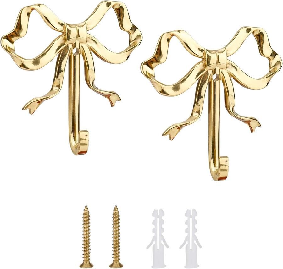 Kapstokhaken_set van 2st Wandhaken met Strikknoop 6 6x6 4cm Gouden Kapstokhaken_goud