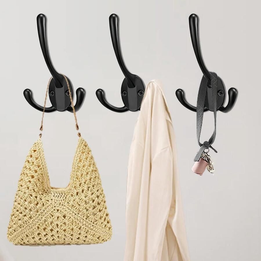 Kapstokhaken_set van 6 stuks kapstokhaken aan de muur gemonteerd_Zwart