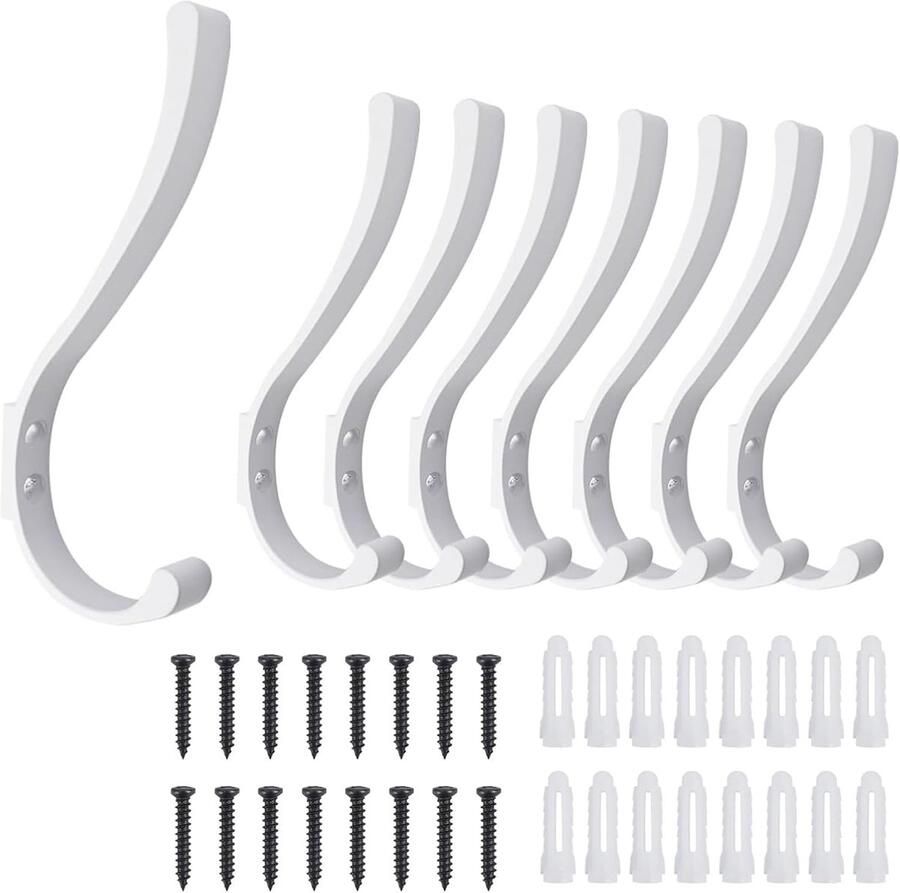 Kapstokhaken_ set van 8 x garderobehaken kledinghaken aan de muur_wit