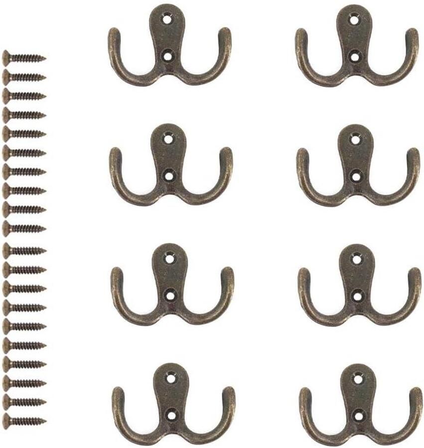 Kapstokhaken Sleutelhaken in Retrostijl Set van 8 Met schroeven Voor Badkamer Slaapkamer Keuken Bronzen Klauwhaken Deur- en Muurhanger