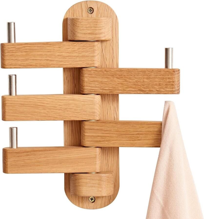 Kapstokhaken van eikenhout 5 haken voor mantels jassen sjaals en handtassen voor woonkamer en slaapkamer (natuurlijk)