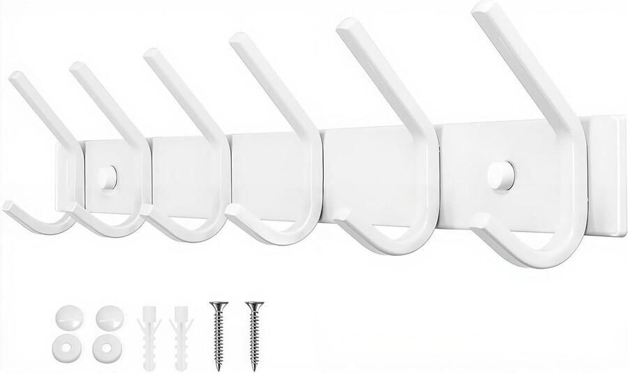 Stainless Steel Coat Hooks Wall Rack for Bedroom Bathroom Kitchen (White 6 Hooks)