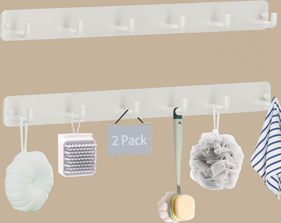Luvetrex Kapstokhaken verpakking van 2 metalen kapstokhaken wandkapstokhaken met 6 haken kapstok wandkapstok voor slaapkamer badkamer keuken (wit)