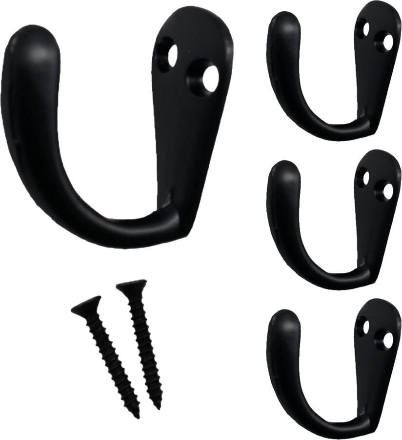 Kapstokhaken voor jassen badhanddoeken 37 x 25 mm 4 stuks matzwart