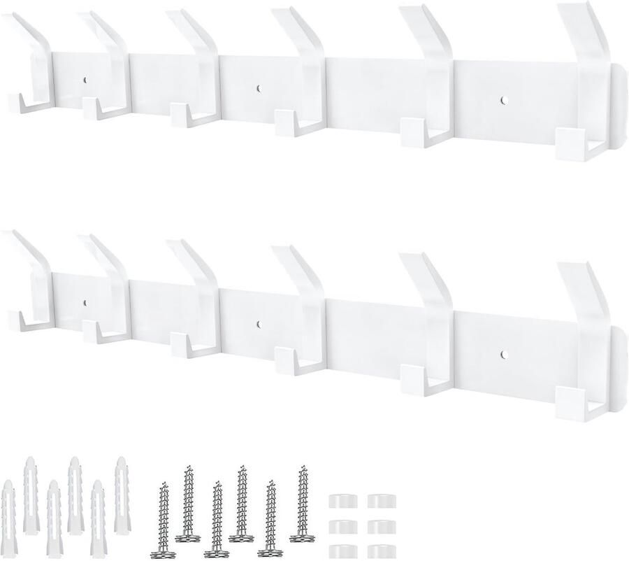 Kapstokhaken wand 2 stuks kapstokhaken met 6 haken kapstokhaken metaal kapstokhaak voor slaapkamer badkamer keuken kapstok wandkapstok (wit)