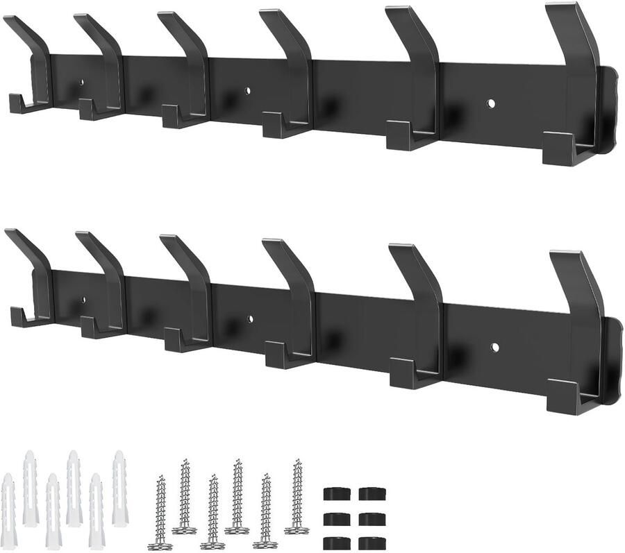 Kapstokhaken wand 2 stuks kapstokhaken met 6 haken kapstokhaken metaal kapstokhaak voor slaapkamer badkamer keuken kapstok wandkapstok (zwart)